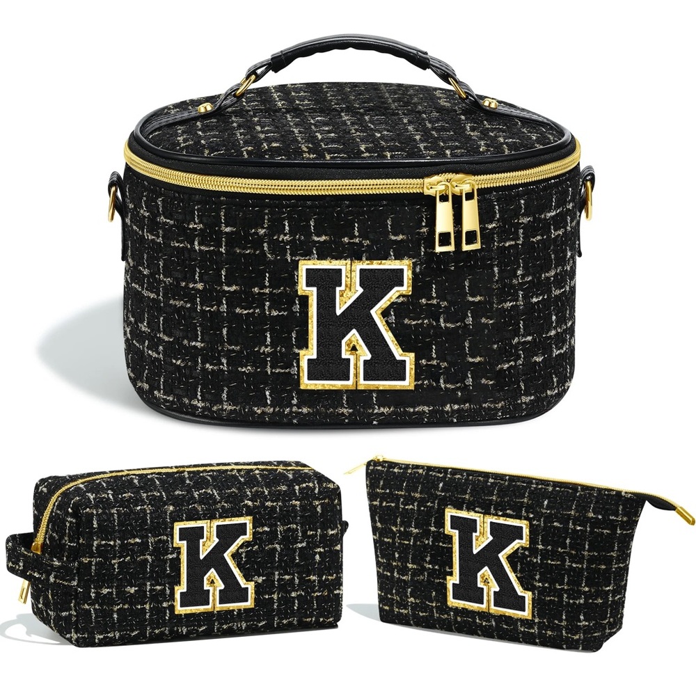 Black and Gold Tweed Cosmetic Bag